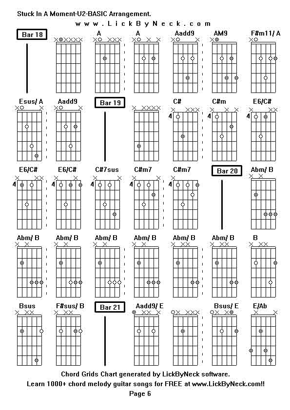 Chord Grids Chart of chord melody fingerstyle guitar song-Stuck In A Moment-U2-BASIC Arrangement,generated by LickByNeck software.